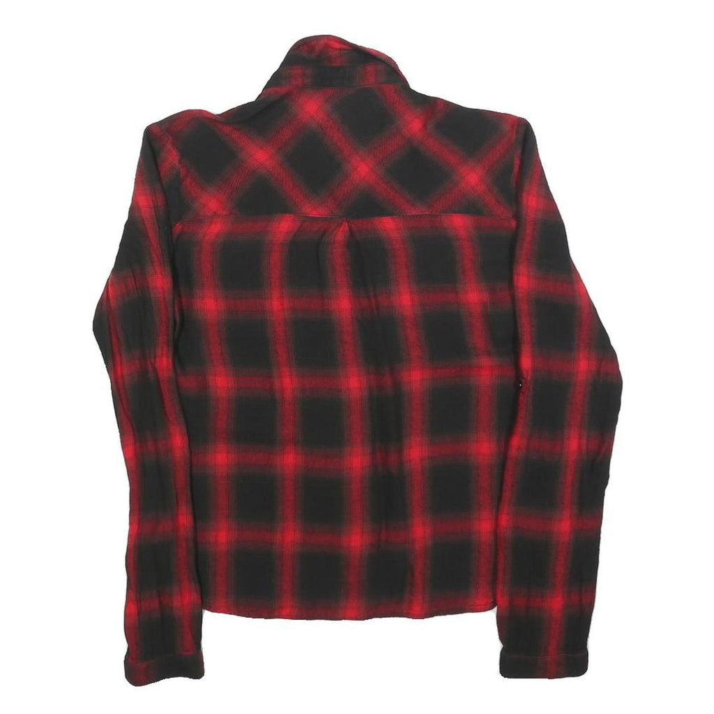 GUESS Womens Red & Black Plaid Shirt Long Sleeve Collared S Lace Detail