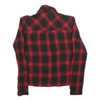 GUESS Womens Red & Black Plaid Shirt Long Sleeve Collared S Lace Detail