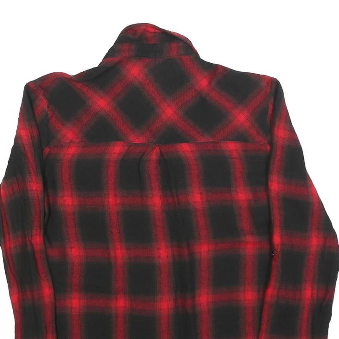 GUESS Womens Red & Black Plaid Shirt Long Sleeve Collared S Lace Detail