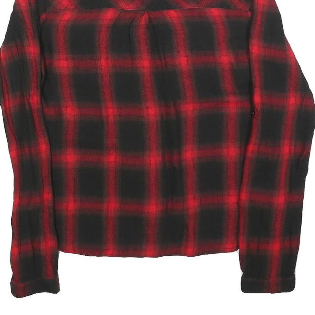 GUESS Womens Red & Black Plaid Shirt Long Sleeve Collared S Lace Detail