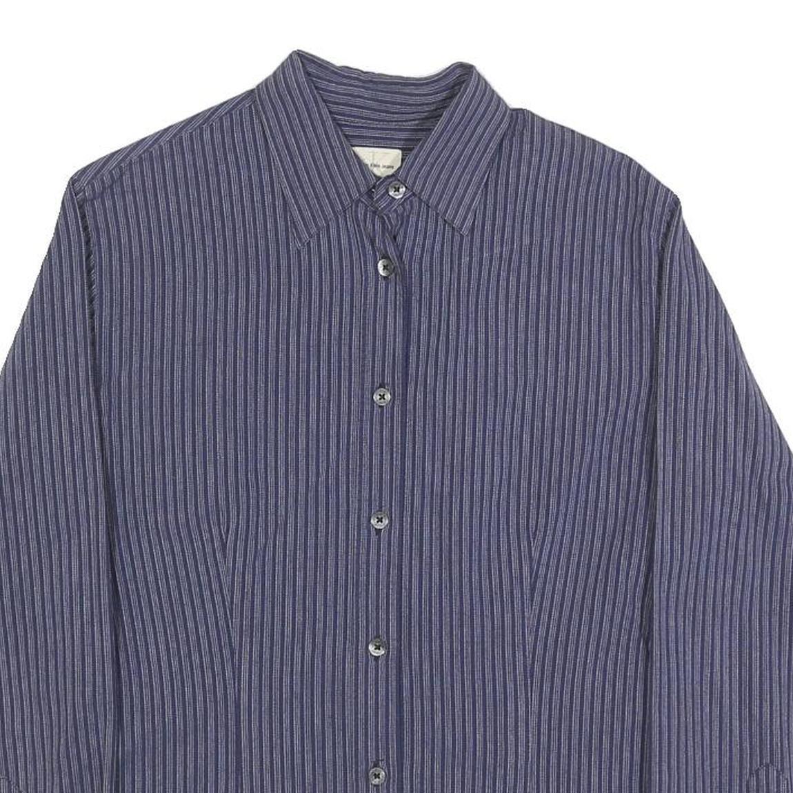 CALVIN KLEIN JEANS Womens Blue Striped Shirt S Cotton Blend Casual Button Up