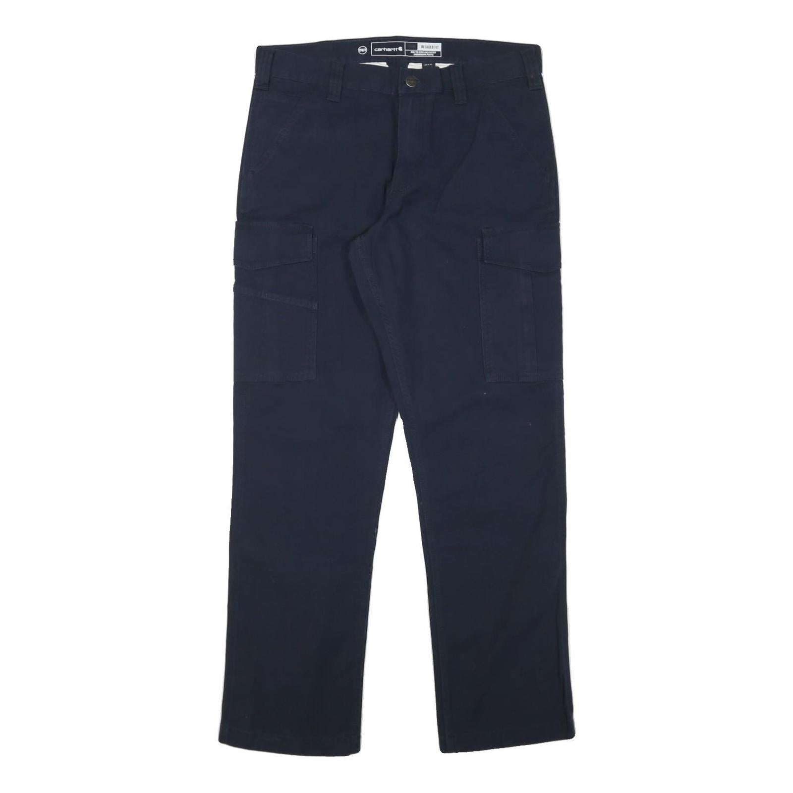 CARHARTT Mens Navy Blue Relaxed Cargo Trousers W33 L32 Workwear Cotton Blend