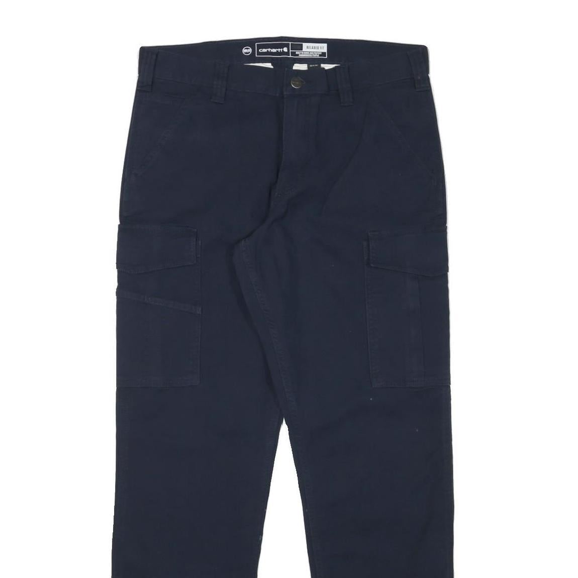 CARHARTT Mens Navy Blue Relaxed Cargo Trousers W33 L32 Workwear Cotton Blend