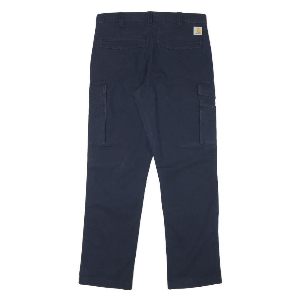 CARHARTT Mens Navy Blue Relaxed Cargo Trousers W33 L32 Workwear Cotton Blend