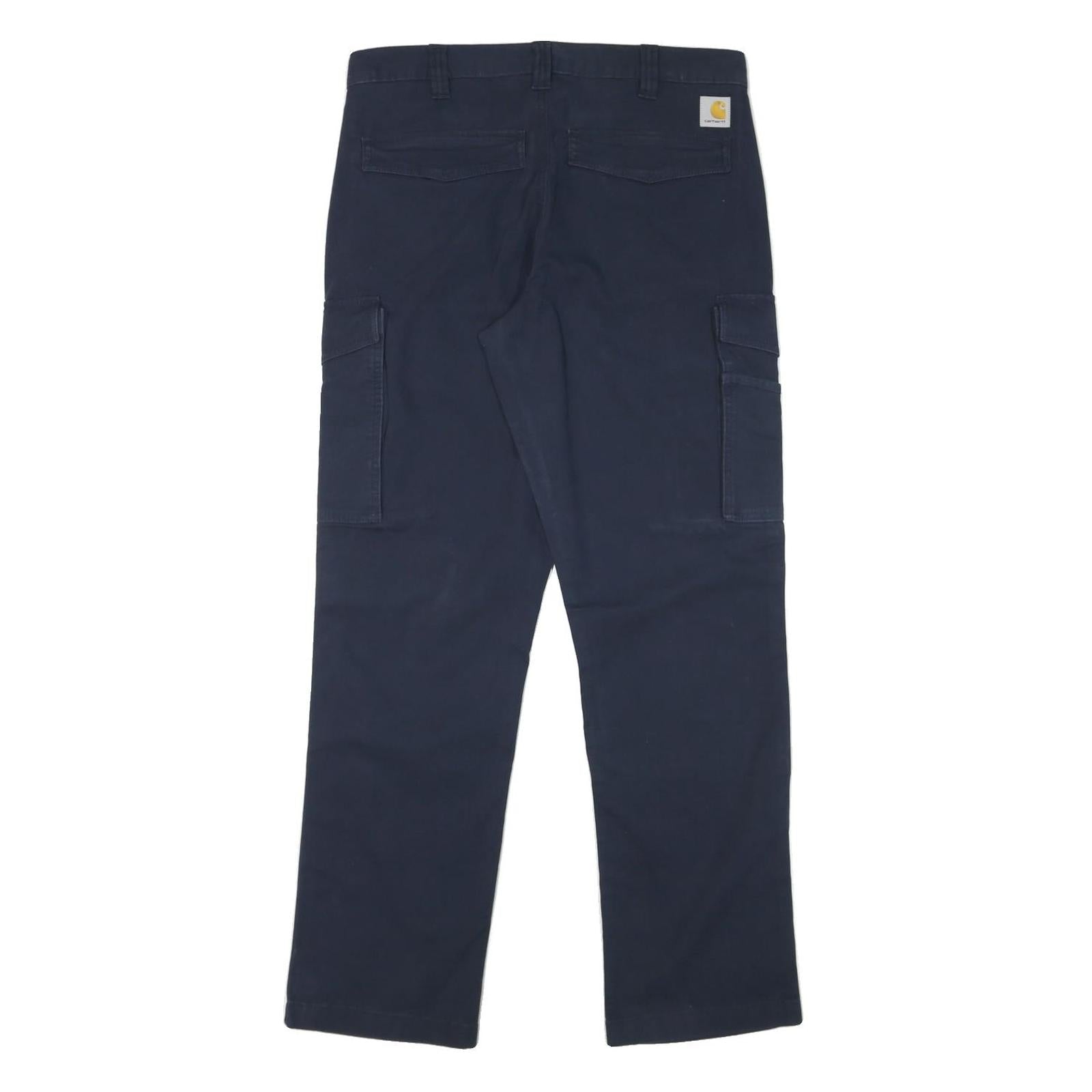 CARHARTT Mens Navy Blue Relaxed Cargo Trousers W33 L32 Workwear Cotton Blend