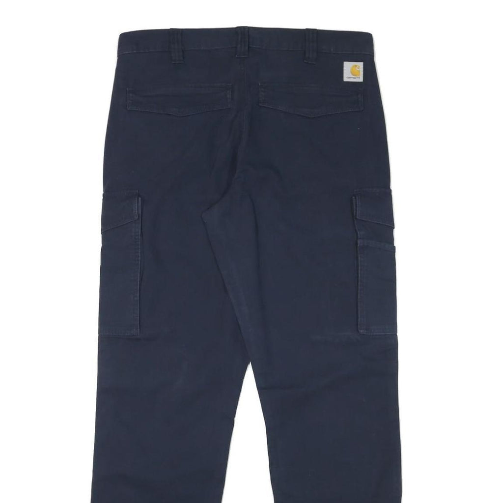 CARHARTT Mens Navy Blue Relaxed Cargo Trousers W33 L32 Workwear Cotton Blend