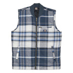 DICKIES Mens Blue & Grey Check Cotton Workwear Zip Jacket S Sleeveless Stand-Up