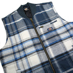 DICKIES Mens Blue & Grey Check Cotton Workwear Zip Jacket S Sleeveless Stand-Up