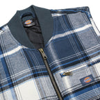 DICKIES Mens Blue & Grey Check Cotton Workwear Zip Jacket S Sleeveless Stand-Up