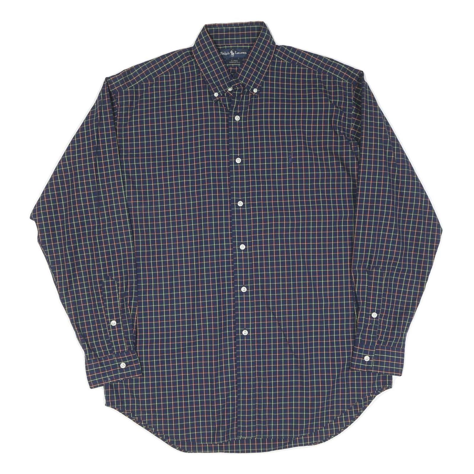 RALPH LAUREN Mens Blue Check Shirt M Button Down Cotton Blend Classic Fit Long