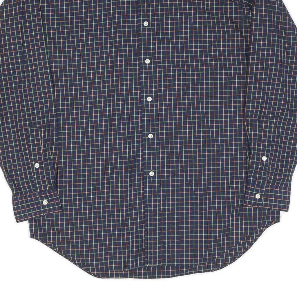 RALPH LAUREN Mens Blue Check Shirt M Button Down Cotton Blend Classic Fit Long