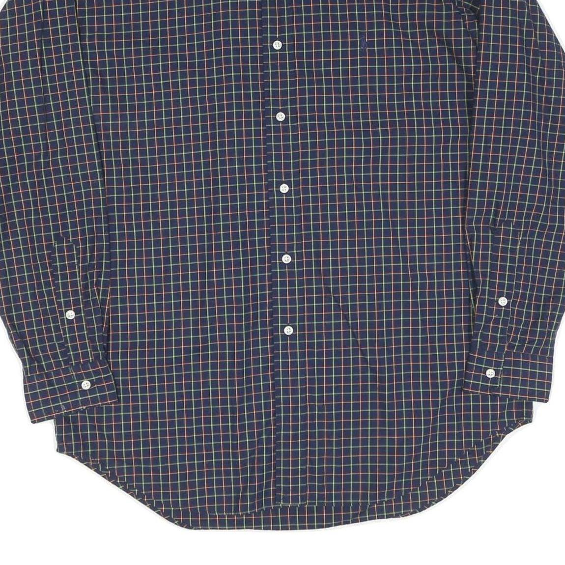 RALPH LAUREN Mens Blue Check Shirt M Button Down Cotton Blend Classic Fit Long