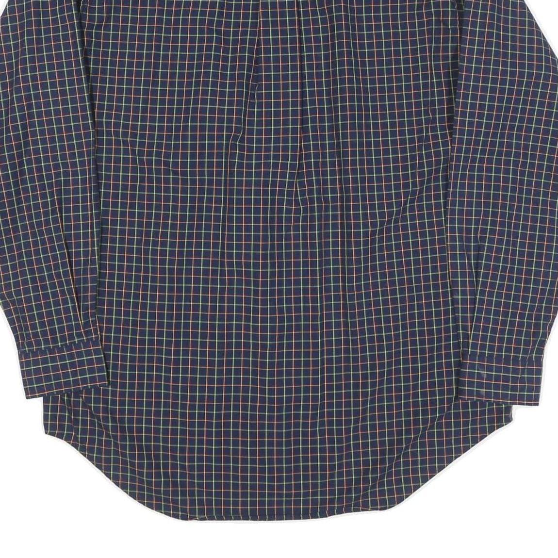 RALPH LAUREN Mens Blue Check Shirt M Button Down Cotton Blend Classic Fit Long