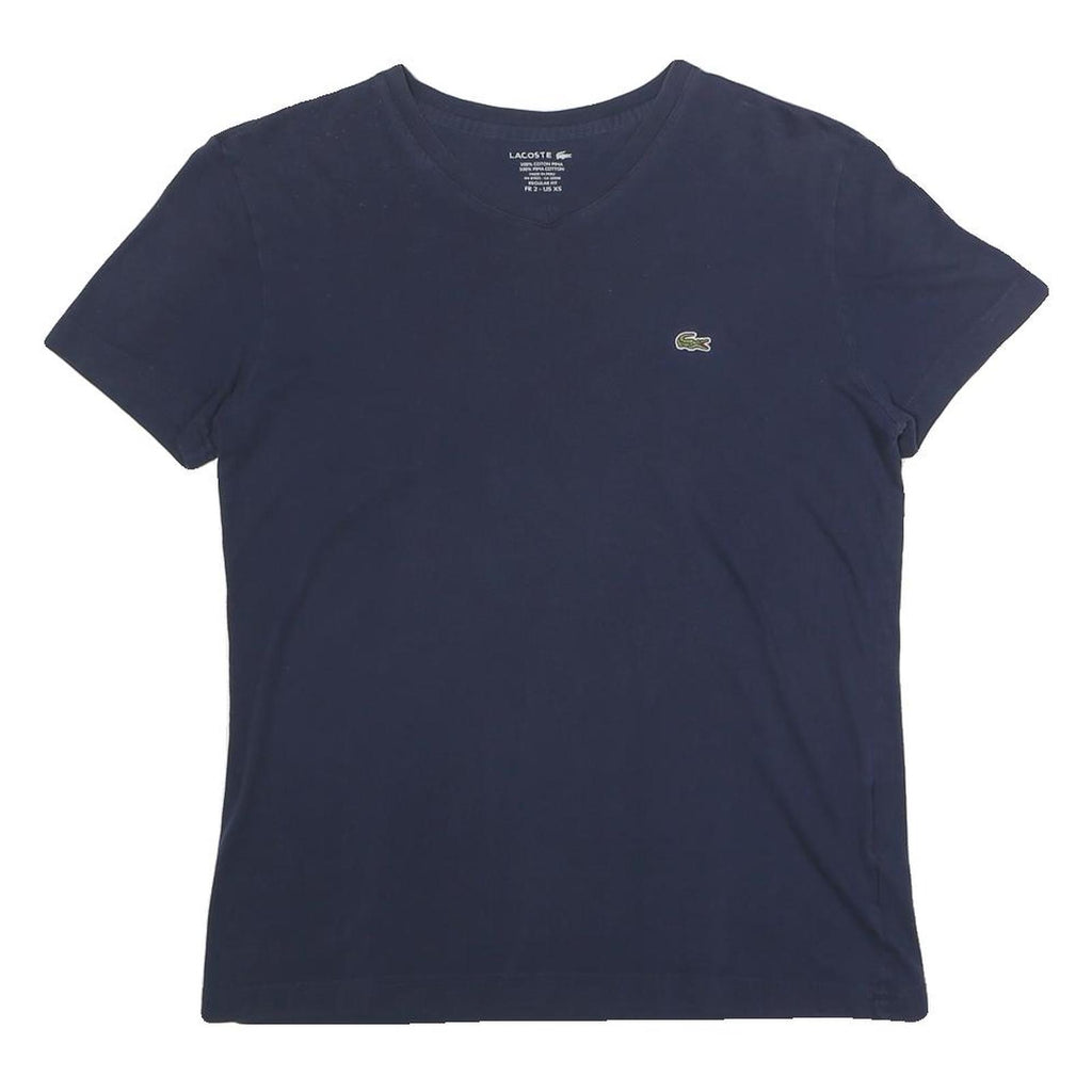LACOSTE Mens Navy Blue Cotton Blend V-Neck T-Shirt XS Classic Fit Casual