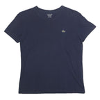 LACOSTE Mens Navy Blue Cotton Blend V-Neck T-Shirt XS Classic Fit Casual