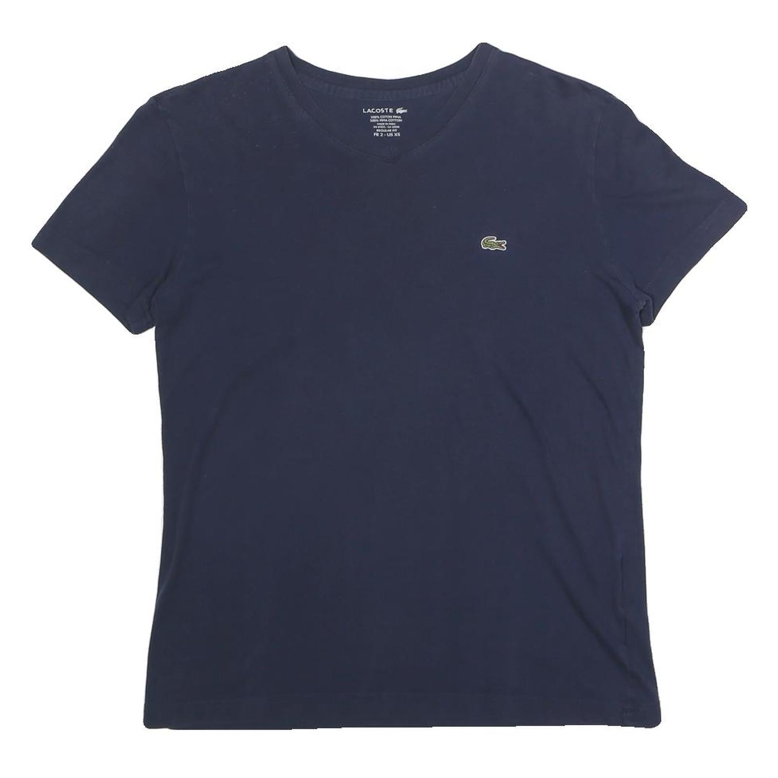 LACOSTE Mens Navy Blue Cotton Blend V-Neck T-Shirt XS Classic Fit Casual
