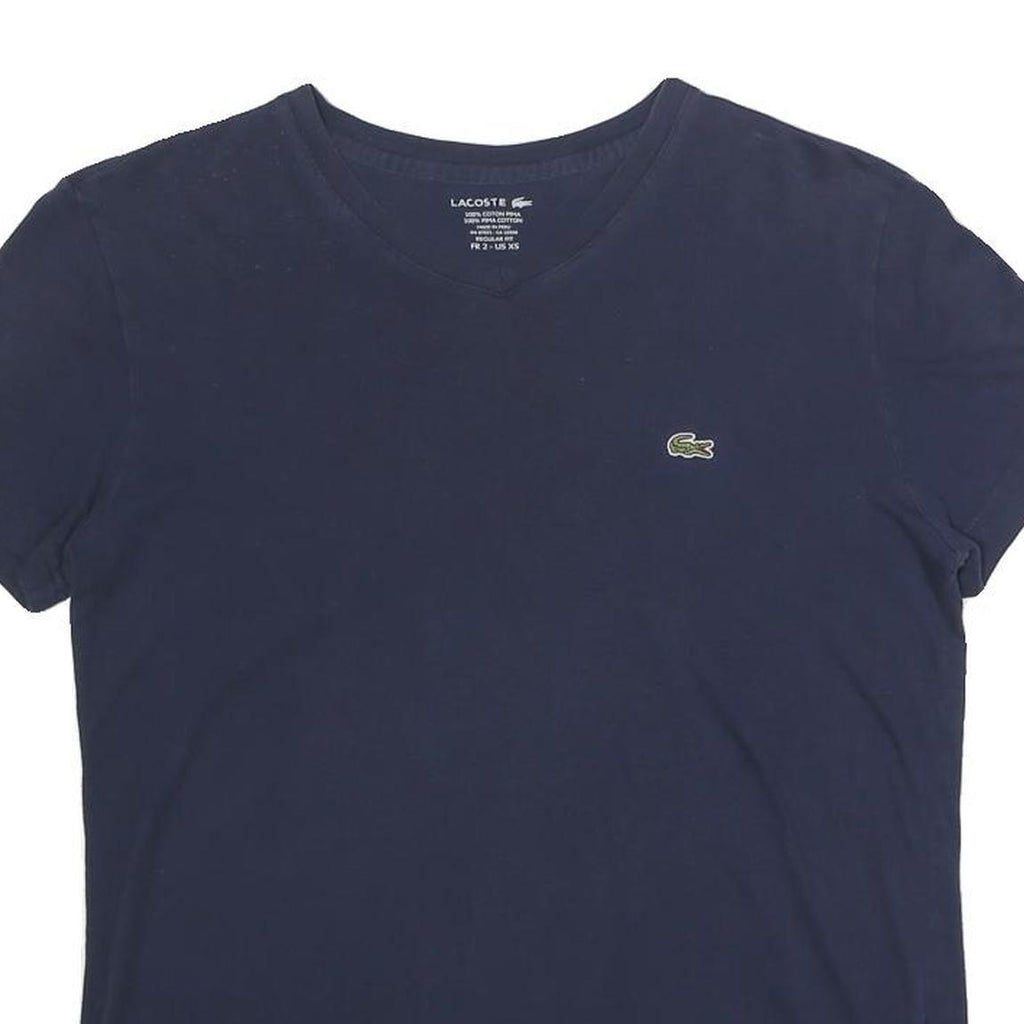 LACOSTE Mens Navy Blue Cotton Blend V-Neck T-Shirt XS Classic Fit Casual