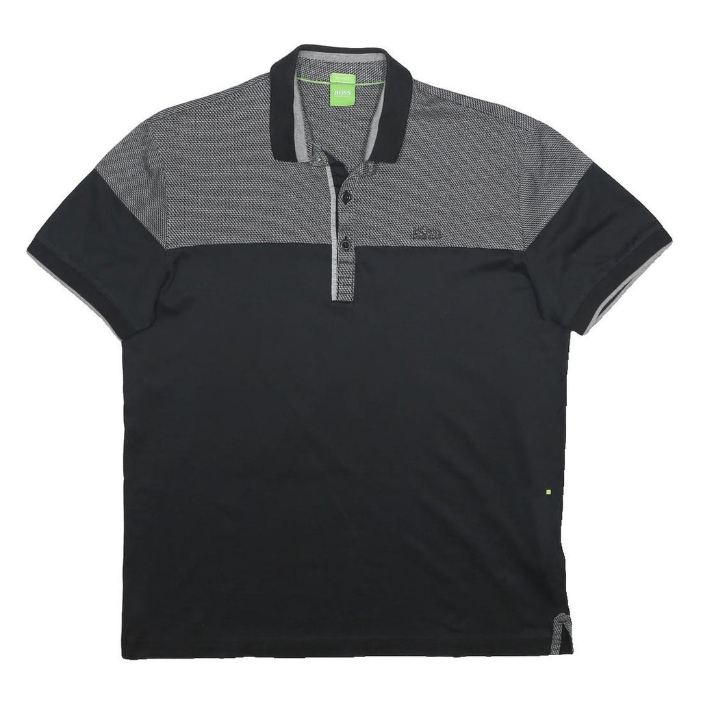 BOSS HUGO BOSS Mens Black Grey Colourblock Short Sleeve Polo Shirt L Cotton
