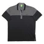 BOSS HUGO BOSS Mens Black Grey Colourblock Short Sleeve Polo Shirt L Cotton