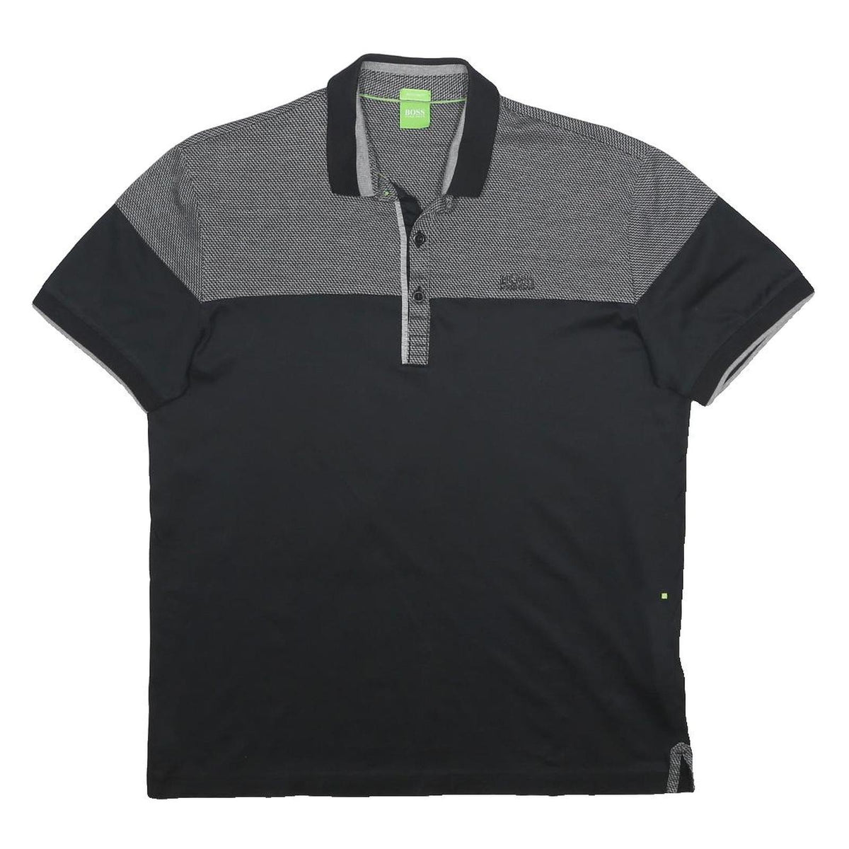 BOSS HUGO BOSS Mens Black Grey Colourblock Short Sleeve Polo Shirt L Cotton