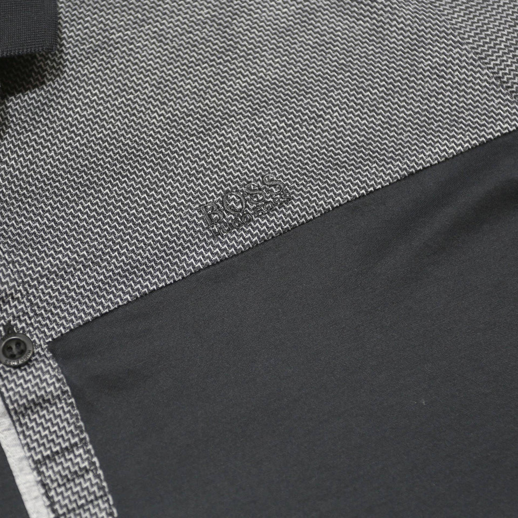 BOSS HUGO BOSS Mens Black Grey Colourblock Short Sleeve Polo Shirt L Cotton