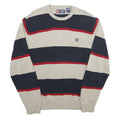 CHAPS Mens Cream & Navy Striped Cotton Jumper Crew Neck Basic Knit L