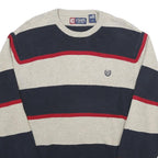 CHAPS Mens Cream & Navy Striped Cotton Jumper Crew Neck Basic Knit L