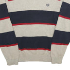 CHAPS Mens Cream & Navy Striped Cotton Jumper Crew Neck Basic Knit L