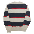CHAPS Mens Cream & Navy Striped Cotton Jumper Crew Neck Basic Knit L