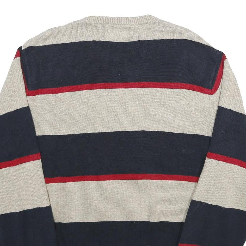 CHAPS Mens Cream & Navy Striped Cotton Jumper Crew Neck Basic Knit L