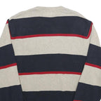 CHAPS Mens Cream & Navy Striped Cotton Jumper Crew Neck Basic Knit L