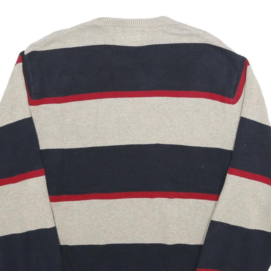 CHAPS Mens Cream & Navy Striped Cotton Jumper Crew Neck Basic Knit L