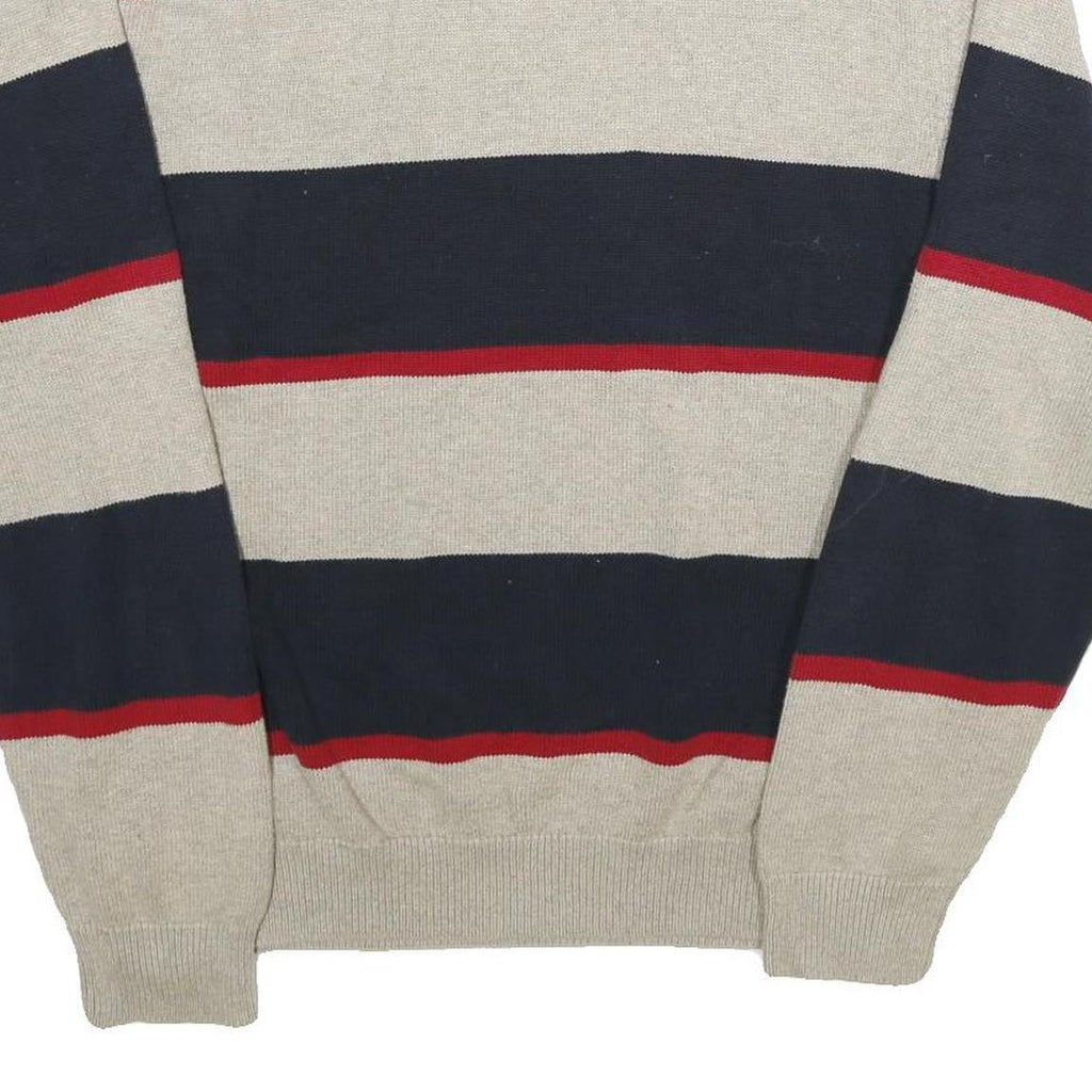 CHAPS Mens Cream & Navy Striped Cotton Jumper Crew Neck Basic Knit L