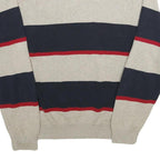 CHAPS Mens Cream & Navy Striped Cotton Jumper Crew Neck Basic Knit L