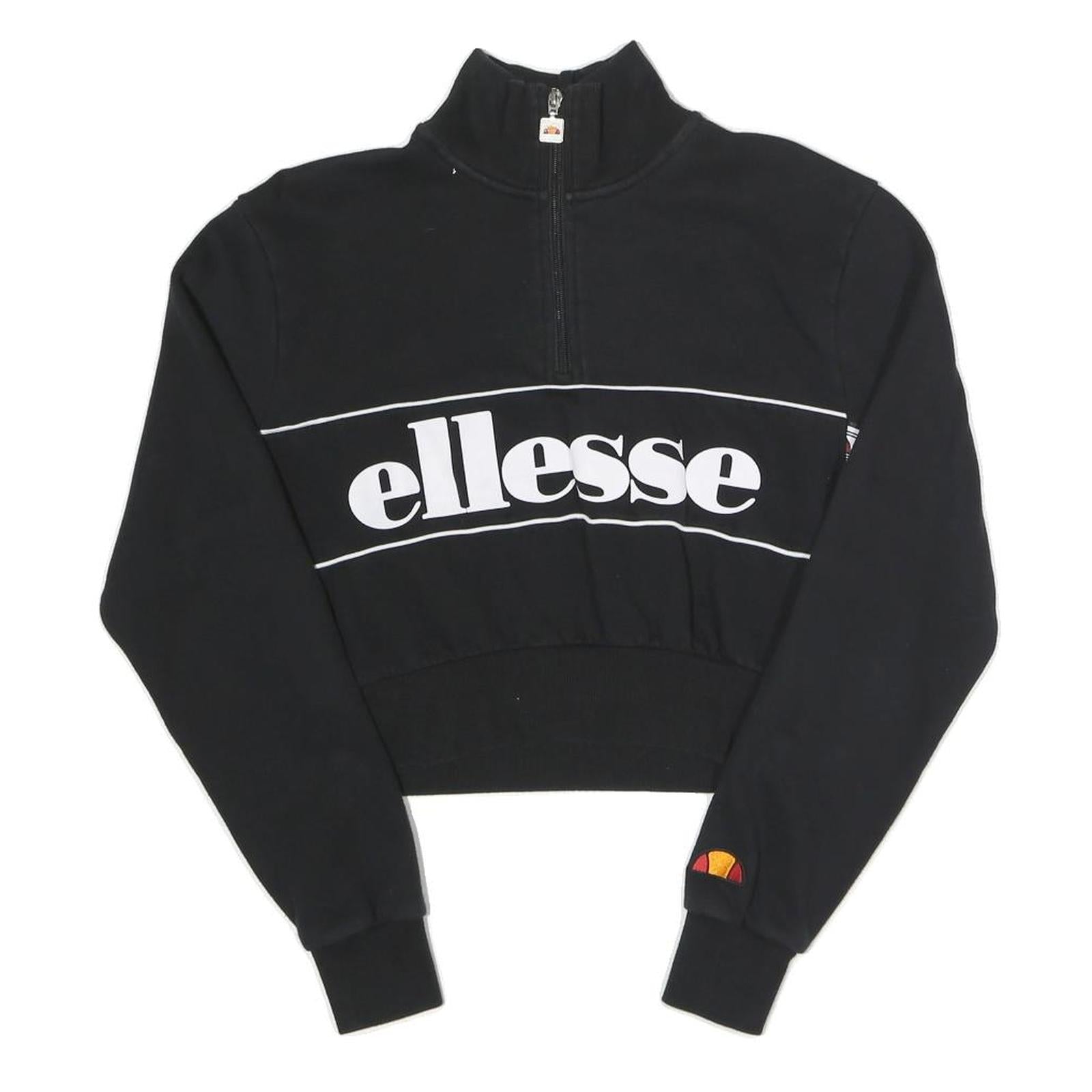 ELLESSEe Womens Black Ellesse Logo 1/4 Zip UK 6 Cropped Sweatshirt