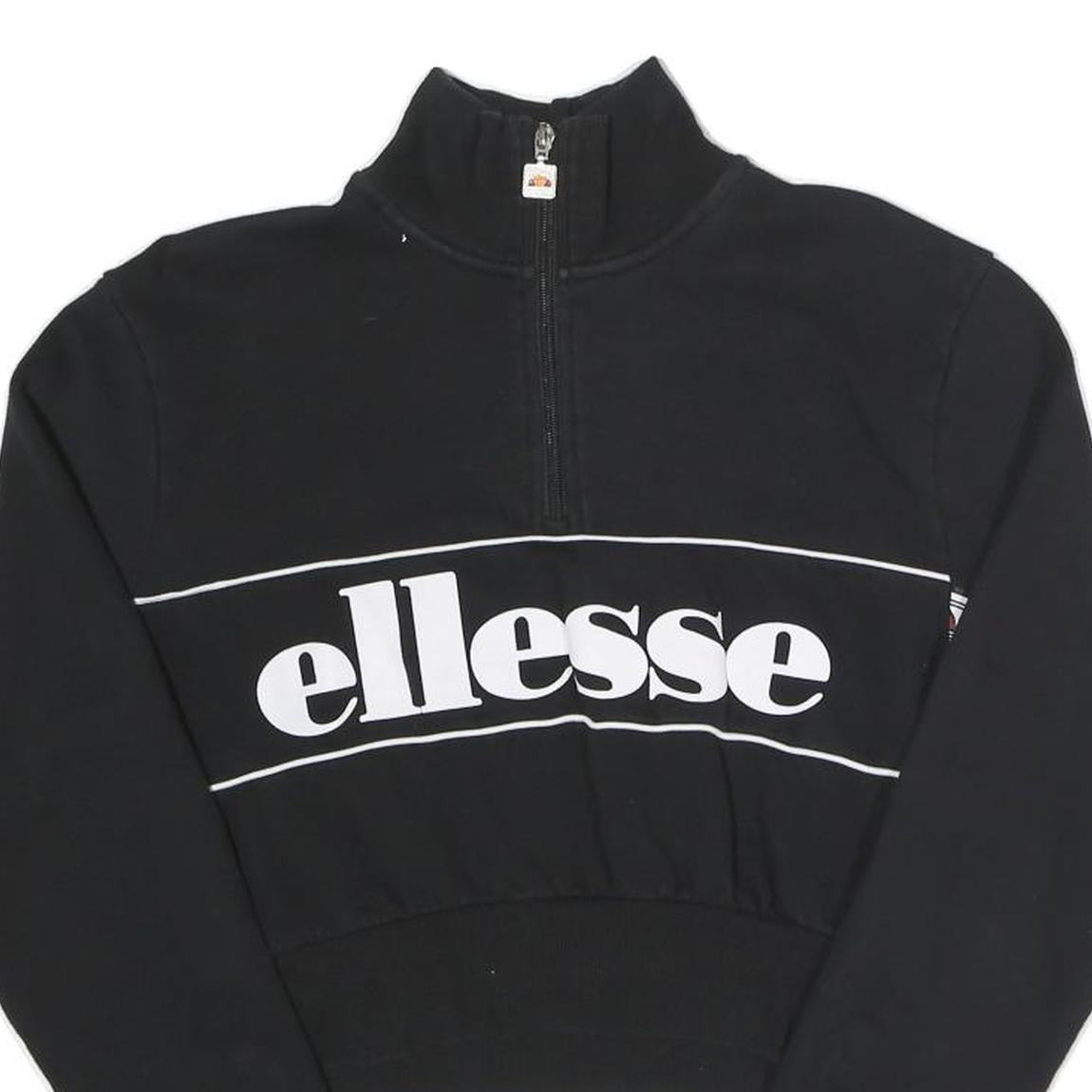 ELLESSEe Womens Black Ellesse Logo 1/4 Zip UK 6 Cropped Sweatshirt