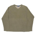 POLO RALPH LAUREN Womens Olive Plain Cotton Jumper V-Neck Basic Knit L Casual