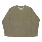 POLO RALPH LAUREN Womens Olive Plain Cotton Jumper V-Neck Basic Knit L Casual