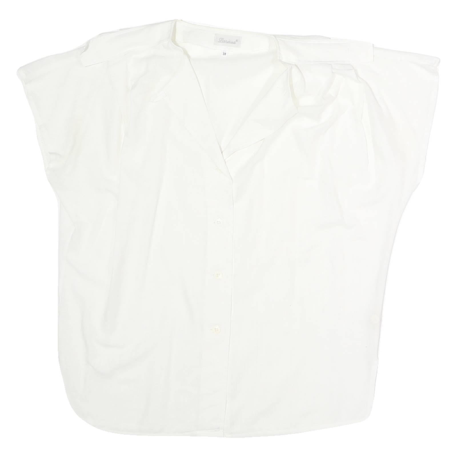 LARISSA Womens White Basic Shirt Short Sleeve Collared M Cotton Casual
