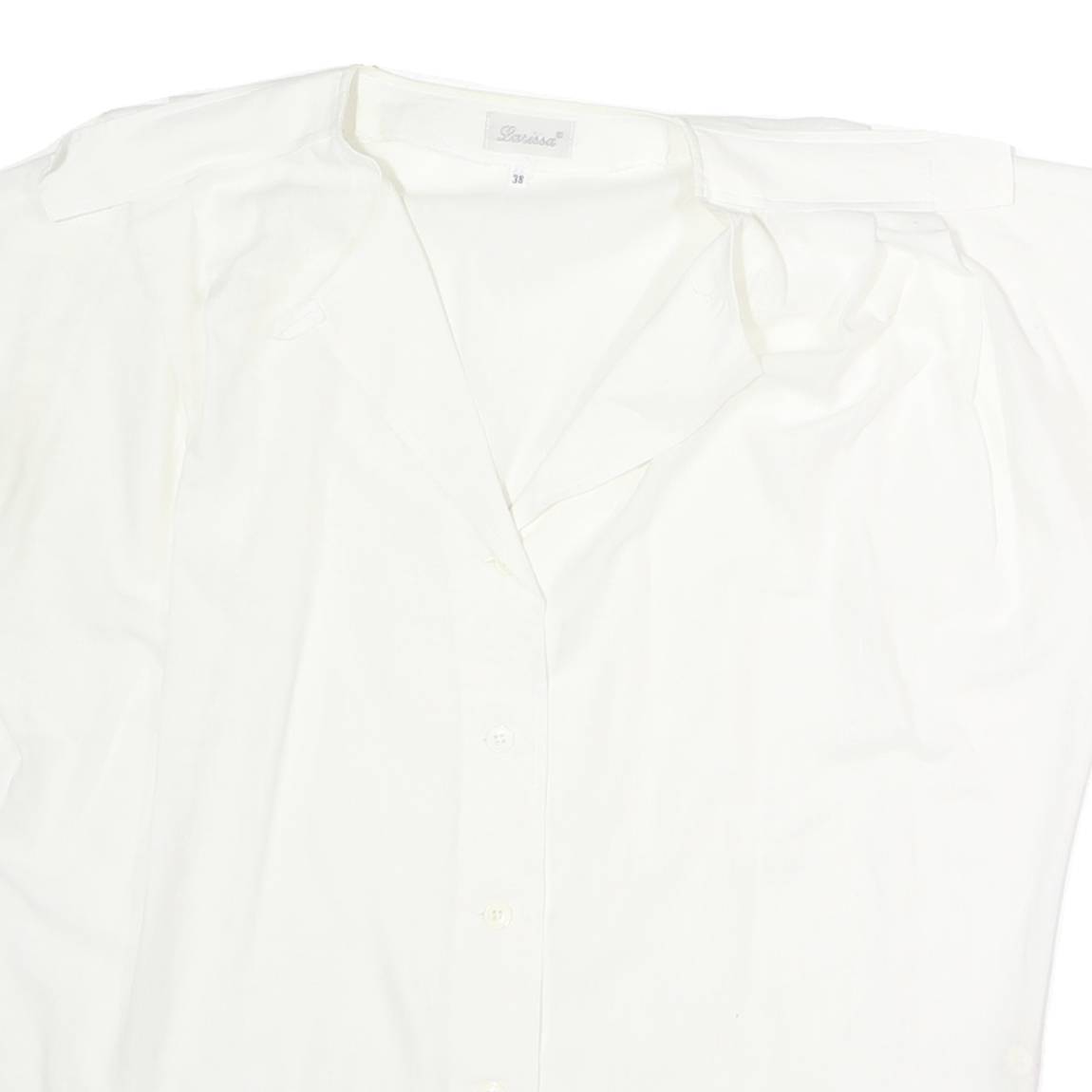 LARISSA Womens White Basic Shirt Short Sleeve Collared M Cotton Casual
