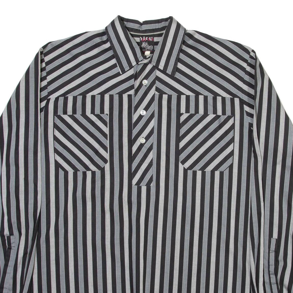 HIGH CLASS Mens Shirt Grey Striped Long Sleeve M
