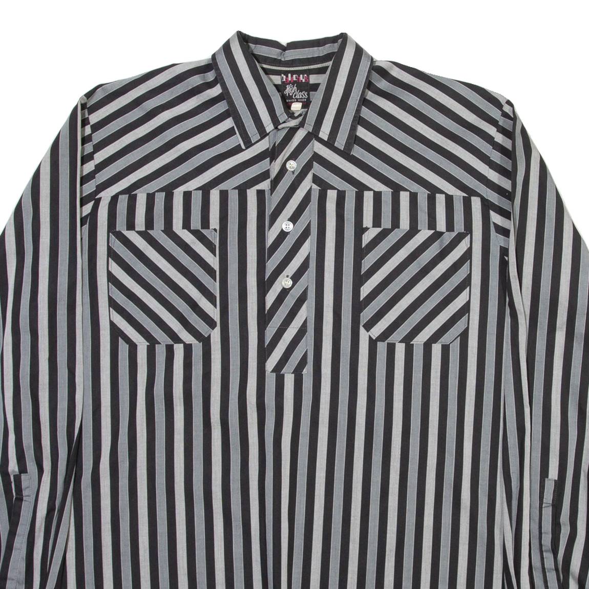 HIGH CLASS Mens Shirt Grey Striped Long Sleeve M