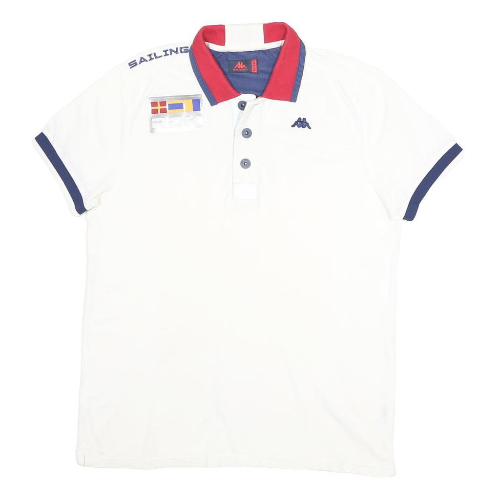 KAPPA Mens White Red & Blue Sailing Logo Short Sleeve Polo Shirt M Cotton Blend