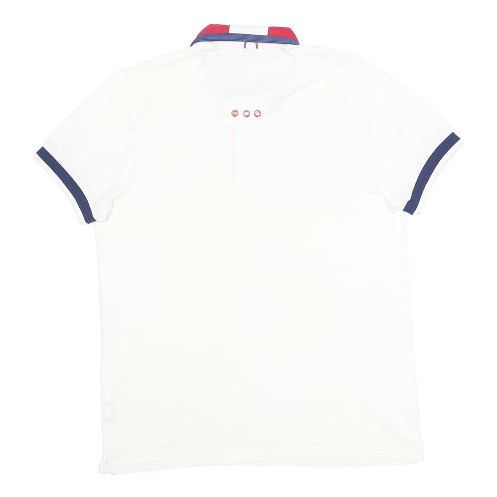 KAPPA Mens White Red & Blue Sailing Logo Short Sleeve Polo Shirt M Cotton Blend