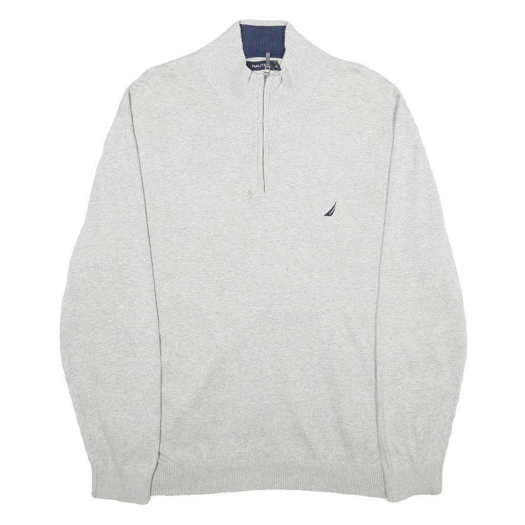 NAUTICA Mens Grey Plain Pullover Jumper 2XL Cotton Crew Neck Casual Knitwear