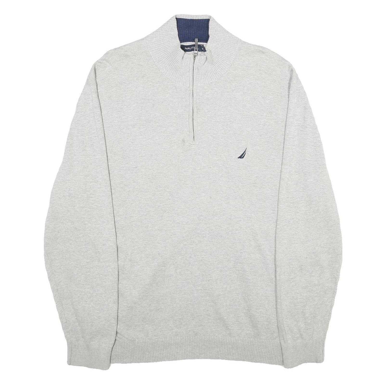 NAUTICA Mens Grey Plain Pullover Jumper 2XL Cotton Crew Neck Casual Knitwear