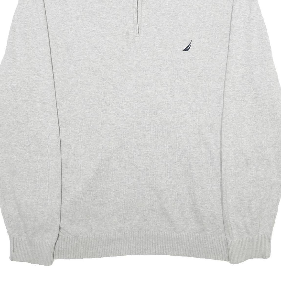 NAUTICA Mens Grey Plain Pullover Jumper 2XL Cotton Crew Neck Casual Knitwear