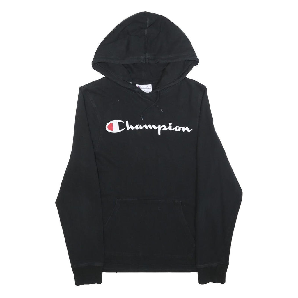 CHAMPION Mens Black Pullover Hoodie S Cotton Blend Logo Sweatshirt