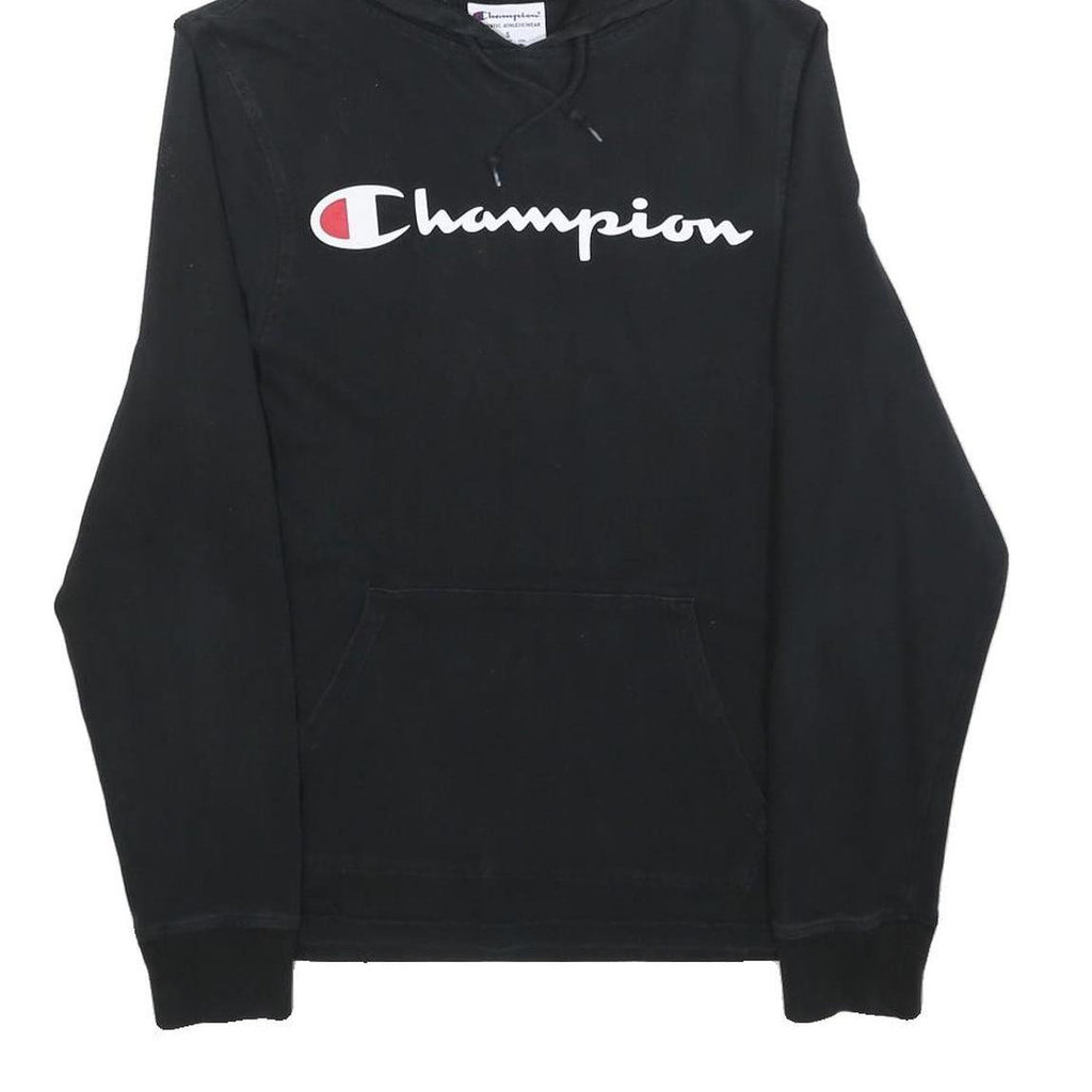 CHAMPION Mens Black Pullover Hoodie S Cotton Blend Logo Sweatshirt