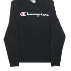CHAMPION Mens Black Pullover Hoodie S Cotton Blend Logo Sweatshirt